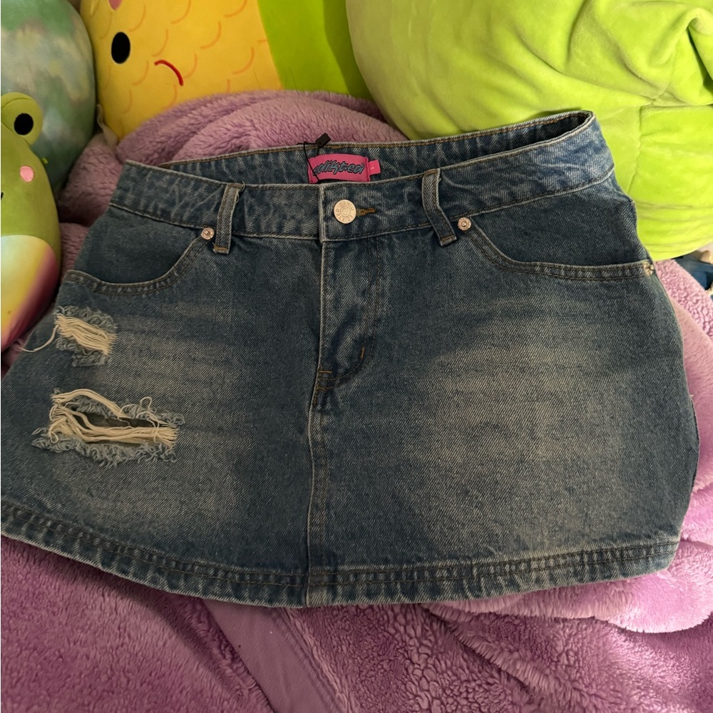 Distressed Denim Mini Skirt